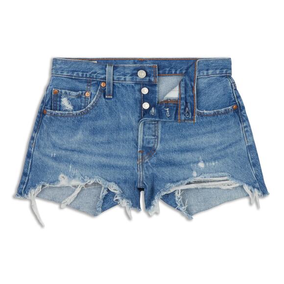 Levi’s 501 Original Cut Off High Rise Medium Blue Denim Jean Shorts Size 27 - Picture 1 of 10